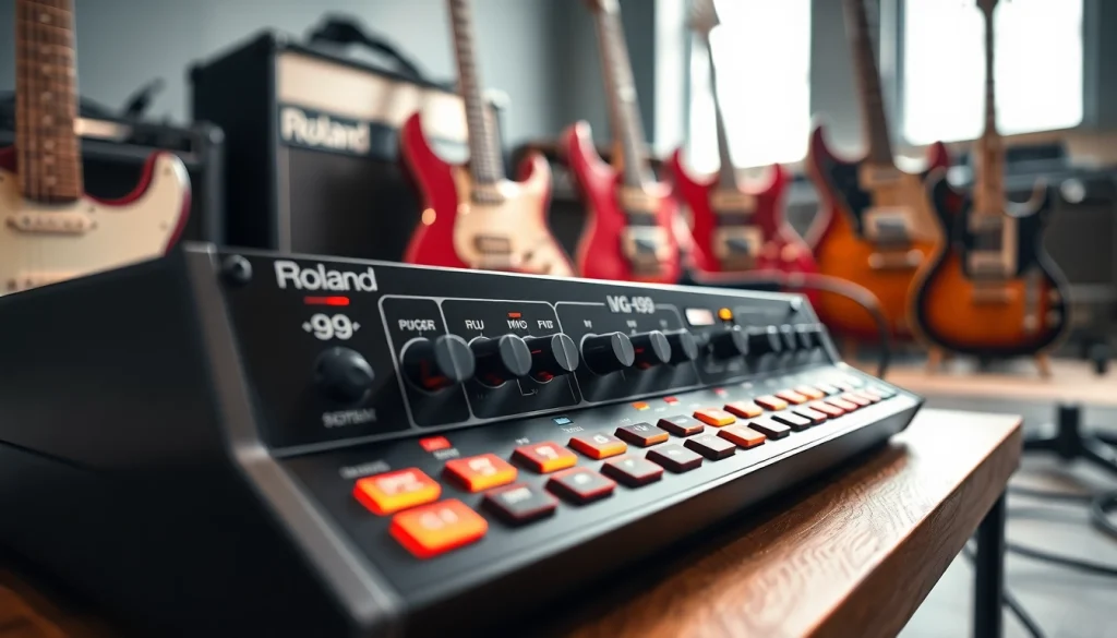 Highlight the features and details of the VG-99 at https://vg99.zip/ in a creative studio environment.